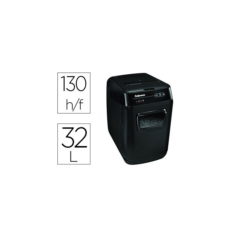 DESTRUCTORA DE DOCUMENTOS FELLOWES AUTOMAX 150C CAPACIDAD DE CORTE 150 HOJAS CLIPS GRAPAS TARJETAS Y CD 32L