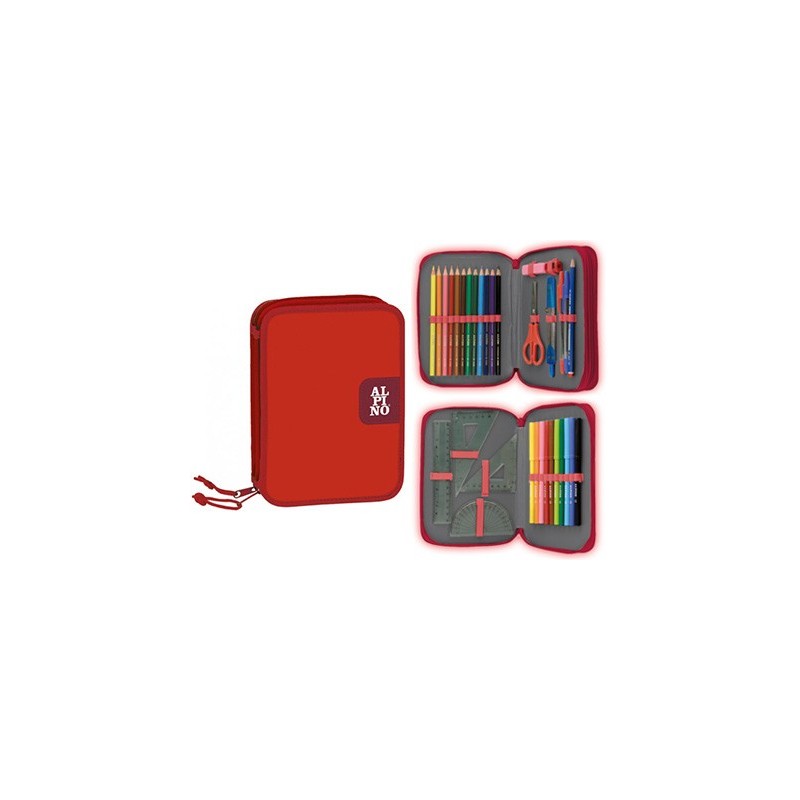 PLUMIER ESCOLAR ALPINO PEQUEO DOBLE CREMALLERA ROJO 33 PIEZAS