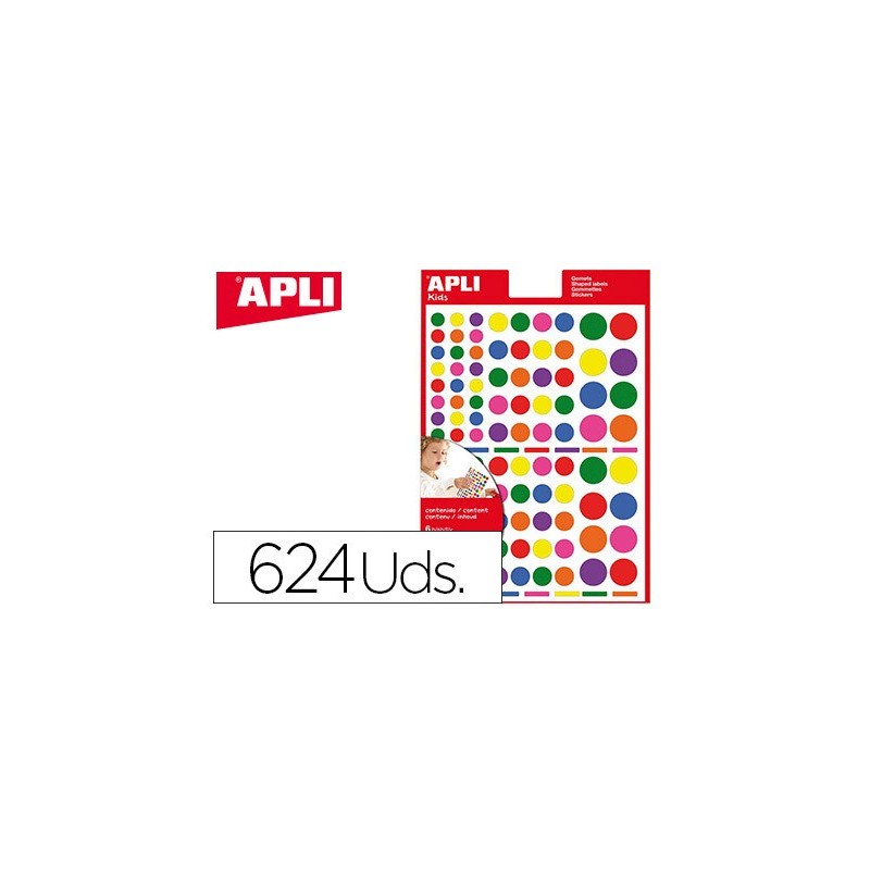 GOMETS APLI AUTOADHESIVO CIRCULO MULTICOLOR BLISTER DE 624 UNIDADES SURTIDAS
