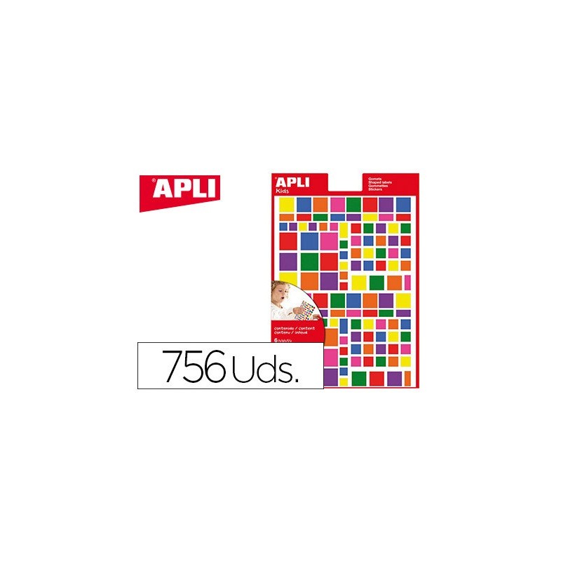 GOMETS APLI AUTOADHESIVO CUADRADO MULTICOLOR BLISTER DE 756 UNIDADES SURTIDAS