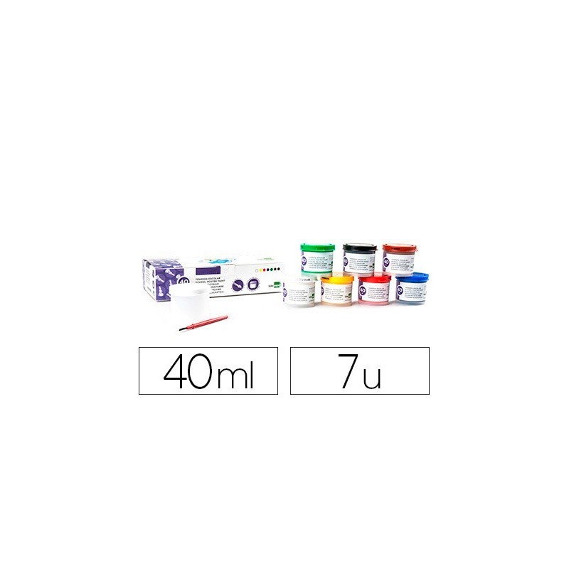 TEMPERA LIDERPAPEL ESCOLAR 40 ML 7 COLORES SURTIDOS + PINCEL
