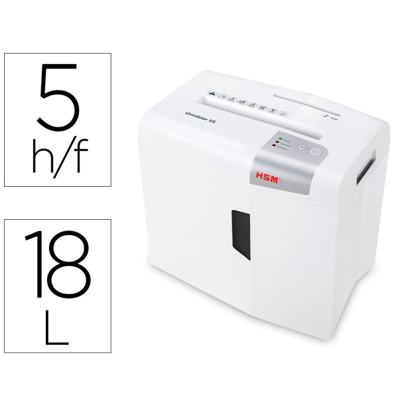 DESTRUCTORA DE DOCUMENTOS HSM SHREDSTAR X5 CAPACIDAD DE CORTE 5 H EN PARTICULAS DESTRUYE GRAPAS CLIPS CD Y TARJETAS