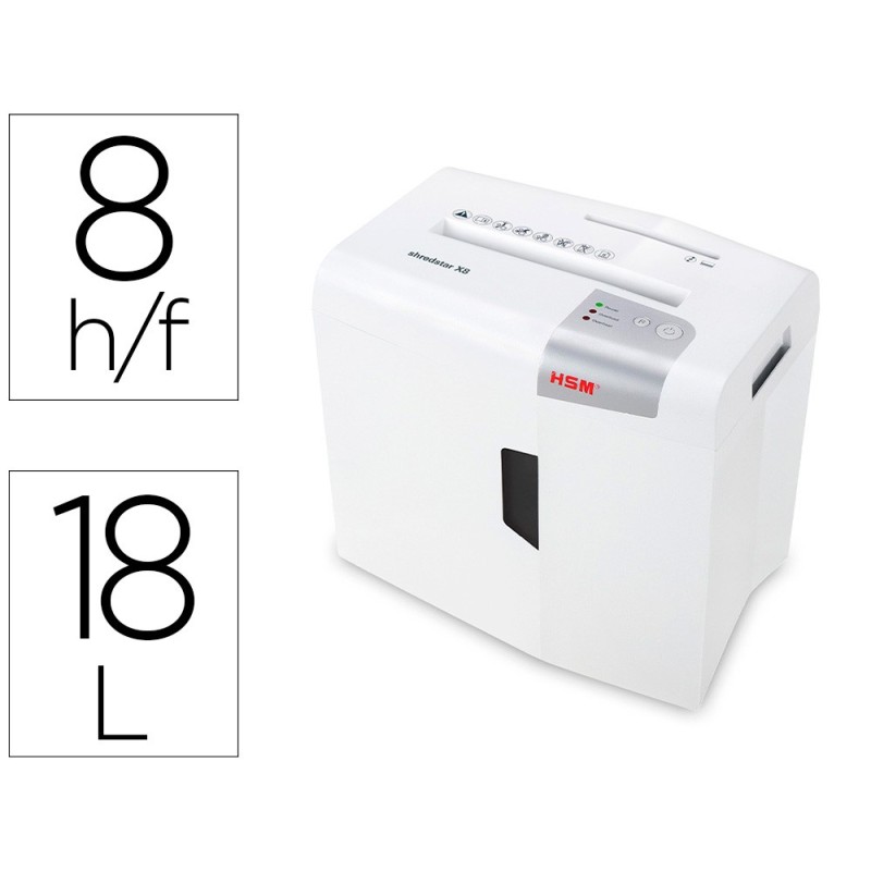 DESTRUCTORA DE DOCUMENTOS HSM SHREDSTAR X8 CAPACIDAD DE CORTE 8 H EN PARTICULAS DESTRUYE GRAPAS CLIPS CD Y TARJETAS