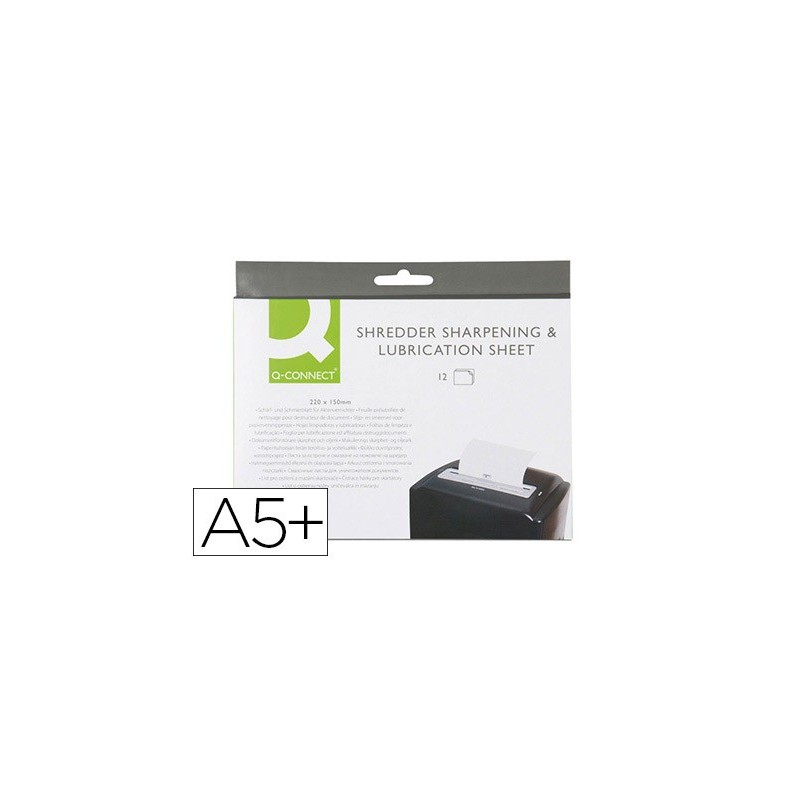 HOJAS LUBRICANTES Y AFILADORAS Q-CONNECT PARA DESTRUCTORA PAQUETE DE 12 HOJAS TAMAO 220X150 MM