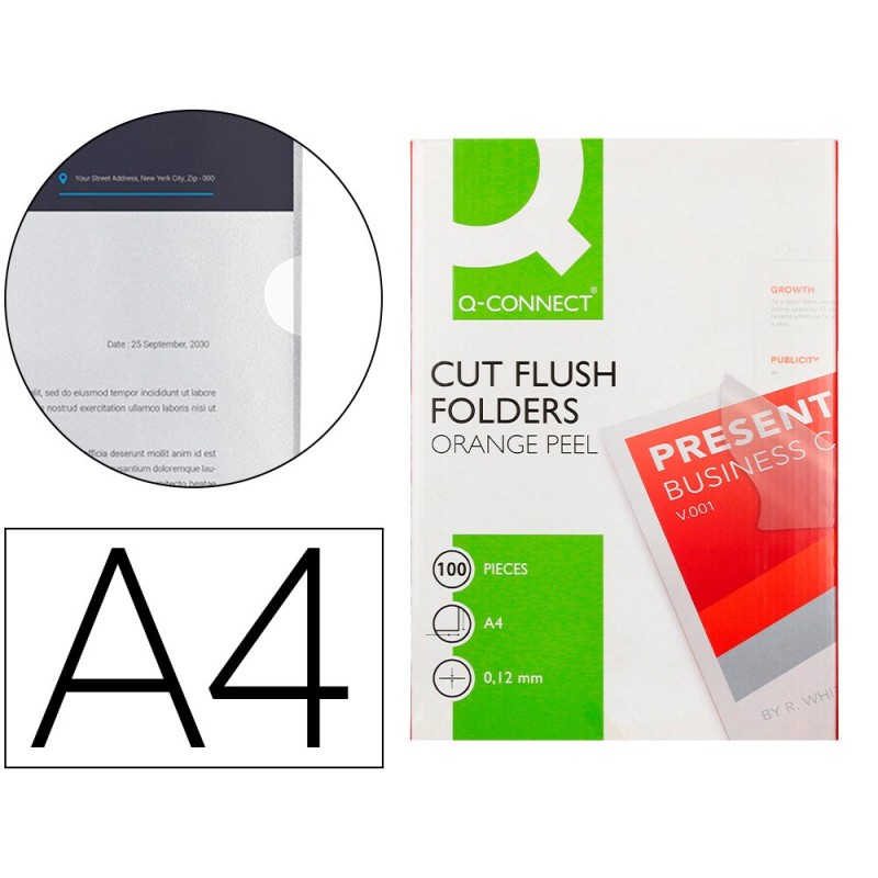 CARPETA DOSSIER UERO PLASTICO Q-CONNECT DIN A4 120 MICRAS TRANSPARENTE CAJA DE 100 UNIDADES