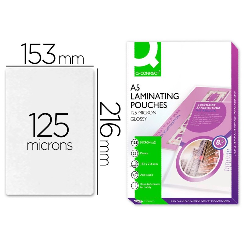 BOLSA DE PLASTIFICAR Q-CONNECT 153 X 216 MM 125 MC DIN A5 AUTOADHESIVAS CAJA DE 25 UNIDADES