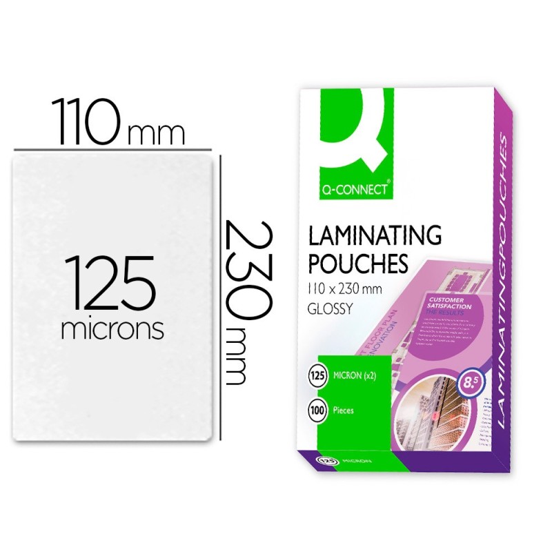 BOLSA DE PLASTIFICAR Q-CONNECT 110 X 230 MM 125 MC CARNET DE CONDUCIR CAJA DE 100 UNIDADES