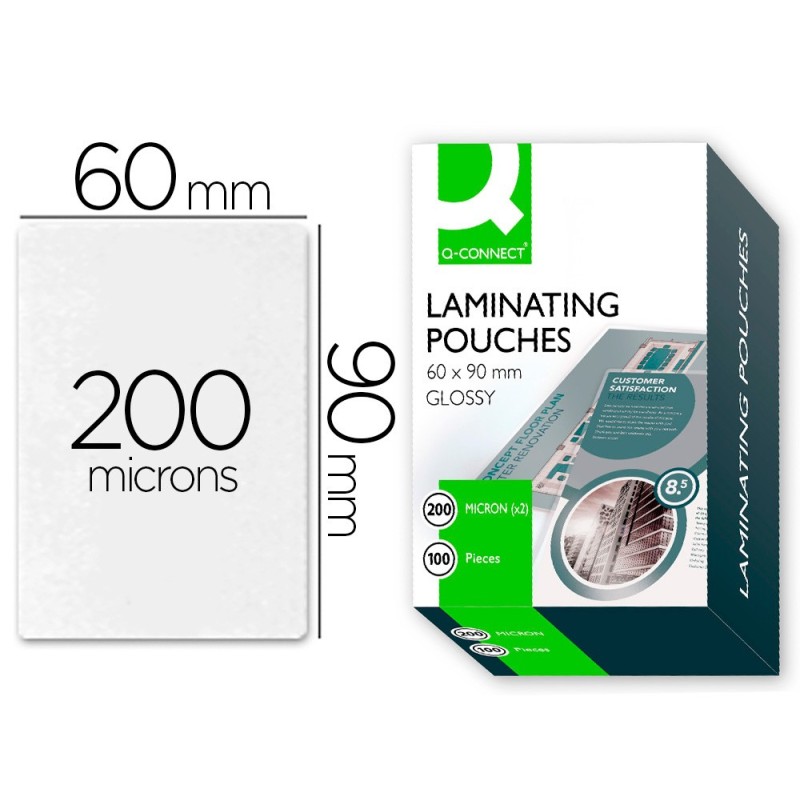 BOLSA DE PLASTIFICAR Q-CONNECT 90 X 60 MM 200 MC CARNET DE NIF CAJA DE 100 UNIDADES