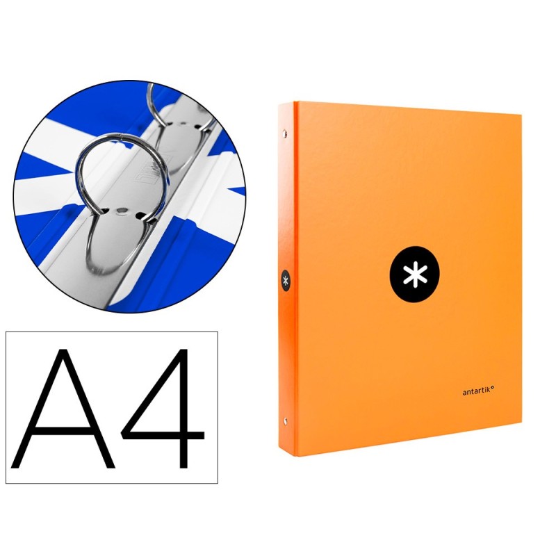 CARPETA LIDERPAPEL ANTARTIK A4 FORRADA 4 ANILLAS 25 MM REDONDAS COLOR NARANJA