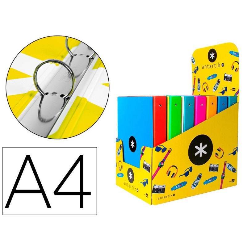 CARPETA LIDERPAPEL ANTARTIK A4 FORRADA 4 ANILLAS 25 MM REDONDAS COLORES SURTIDOS