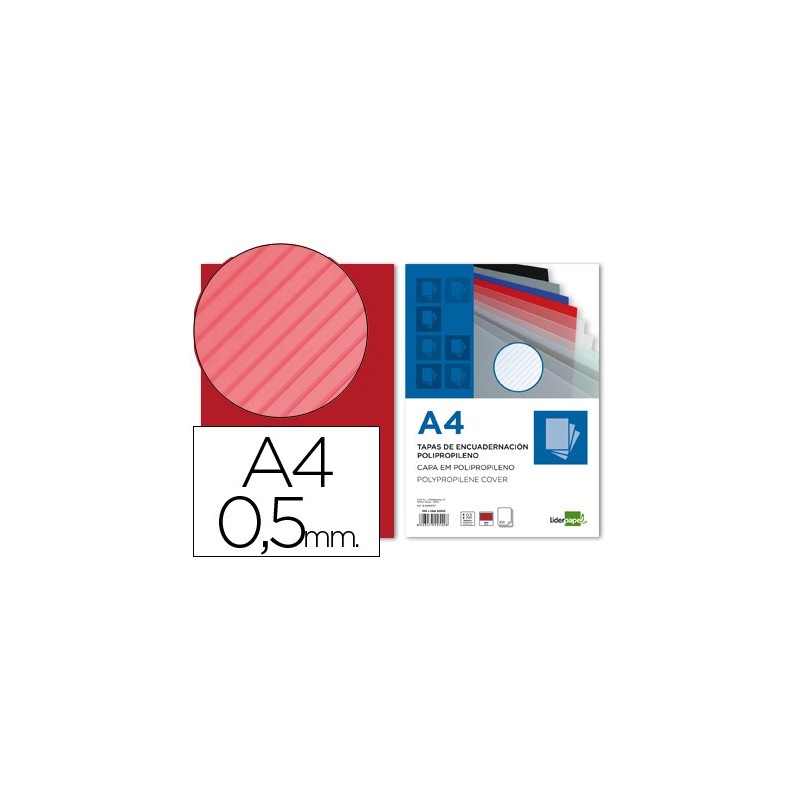 TAPA ENCUADERNACION LIDERPAPEL POLIPROPILENO RAYADO A4 0.5MM ROJO PAQUETE DE 100 UNIDADES