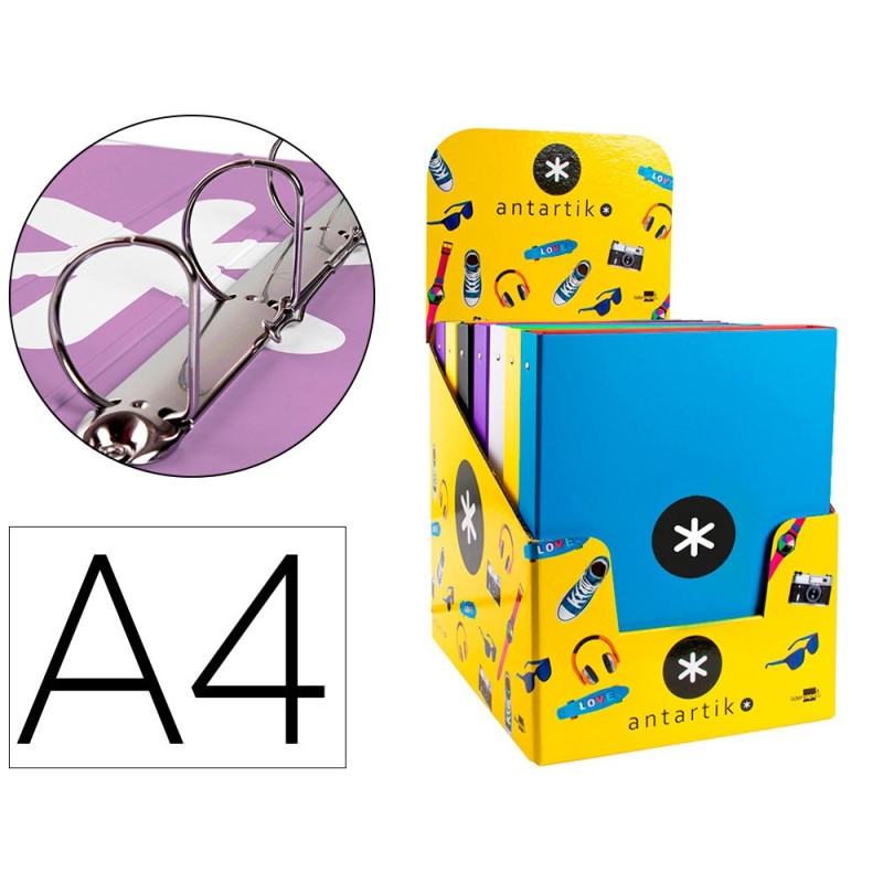 CARPETA 4 ANILLAS 40 MM MIXTAS LIDERPAPEL ANTARTIK A4 FORRADA COLORES SURTIDOS