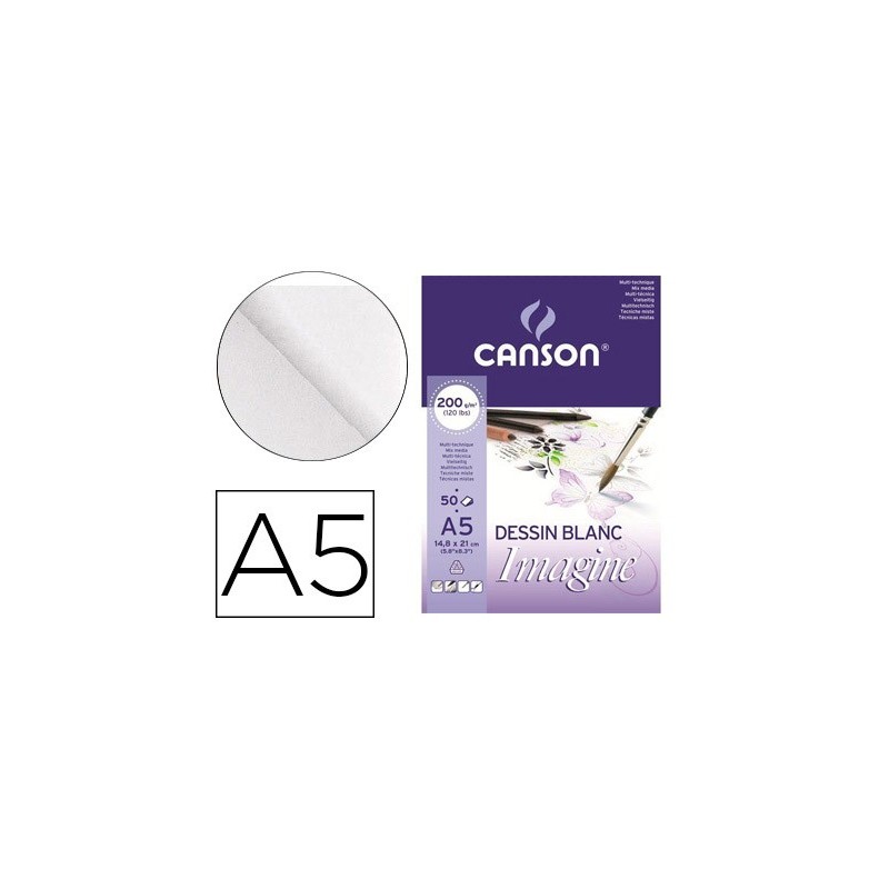 BLOC DIBUJO MULTITECNICAS CANSON IMAGINE DIN A5 ENCOLADO LISO 14,8X21 CM 50 HOJAS 200 GR