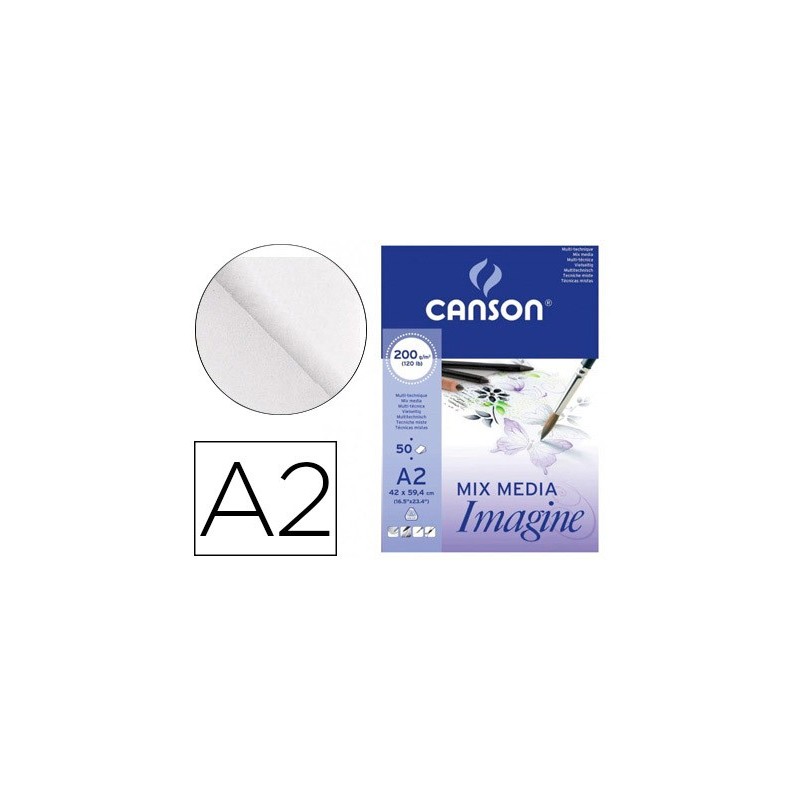 BLOC DIBUJO MULTITECNICAS CANSON IMAGINE DIN A2 ENCOLADO LISO 42X59,4 CM 50 HOJAS 200 GR