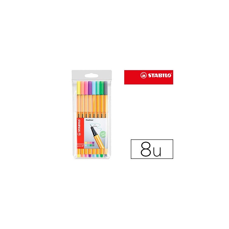 ROTULADOR STABILO PUNTA DE FIBRA POINT 88 ESTUCHE DE 8 COLORES SURTIDOS PASTEL