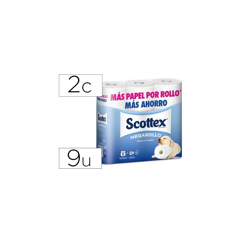 PAPEL HIGIENICO SCOTTEX MEGARROLLO DOBLE LARGO PAQUETEDE 9 ROLLOS