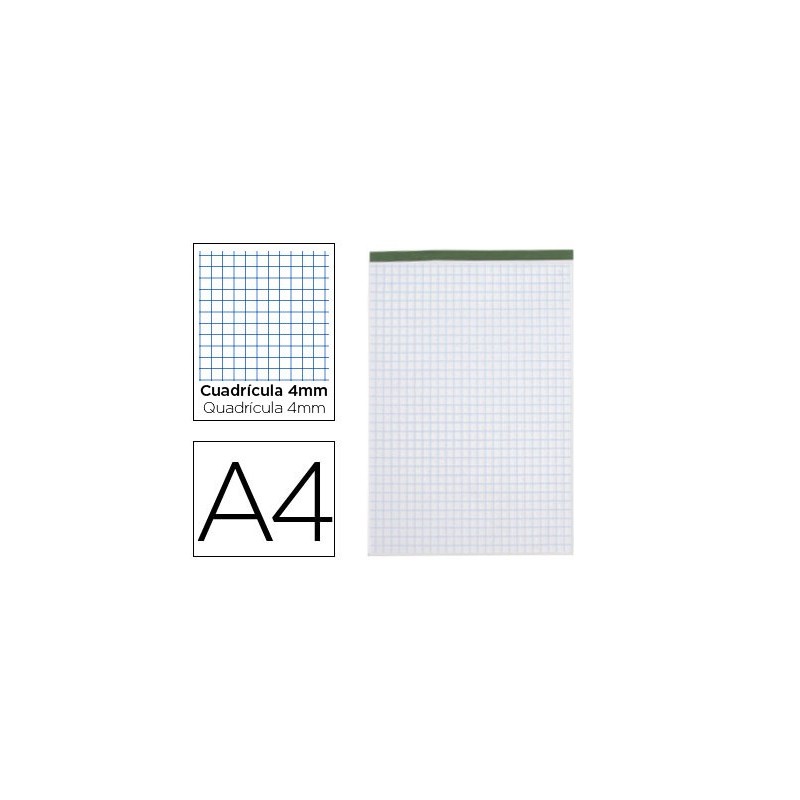 BLOC NOTAS LIDERPAPEL CUADRO 4 MM A4 80 HOJAS 60 G/M2 PERFORADO SIN TAPA