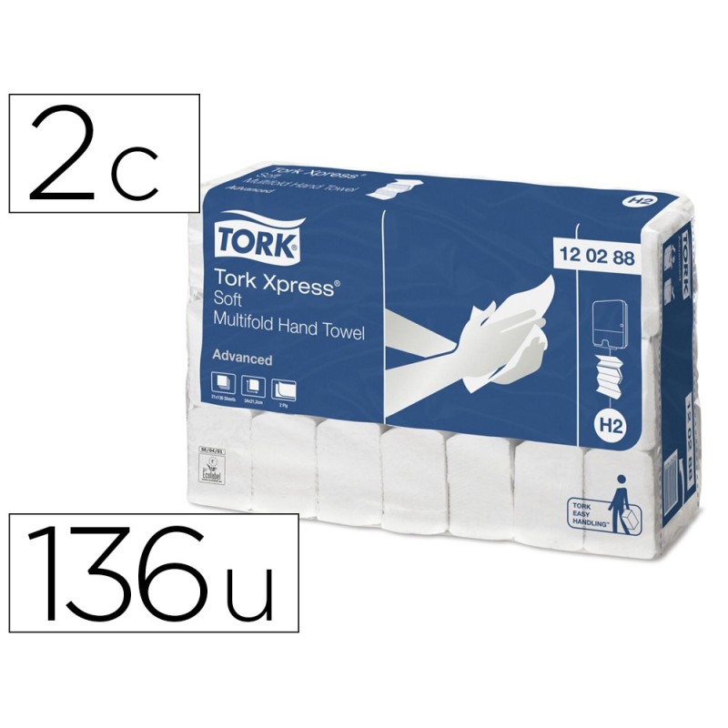 TOALLA DE PAPEL ENGARZADA 2 CAPAS 21X33 CM PAQUETE DE 136 UNIDADES PARA DISPENSADOR H2