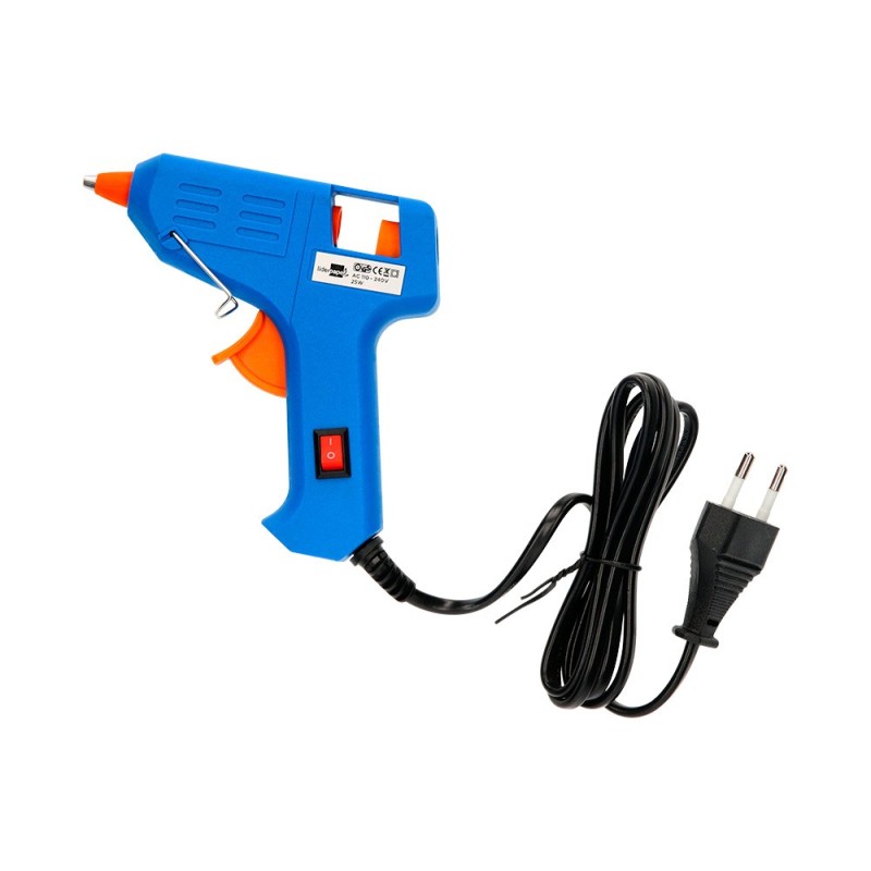 PISTOLA TERMOFUSIBLE MINI LIDERPAPEL DE 25W CON GATILLO DISPENSADOR Y 2 BARRAS DE REPUESTO DE 7 MM DIAMETRO X 100 MM