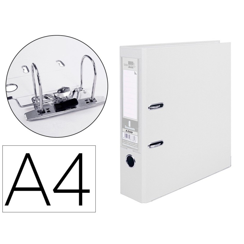 ARCHIVADOR DE PALANCA LIDERPAPEL A4 DOCUMENTA FORRADO PVC CON RADO LOMO 75MMBLANCO COMPRESOR METALICO