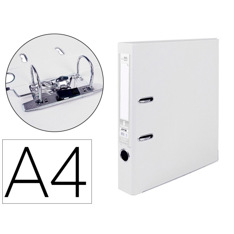 ARCHIVADOR DE PALANCA LIDERPAPEL A4 DOCUMENTA FORRADO PVC CON RADO LOMO 52MMBLANCO COMPRESOR METALICO