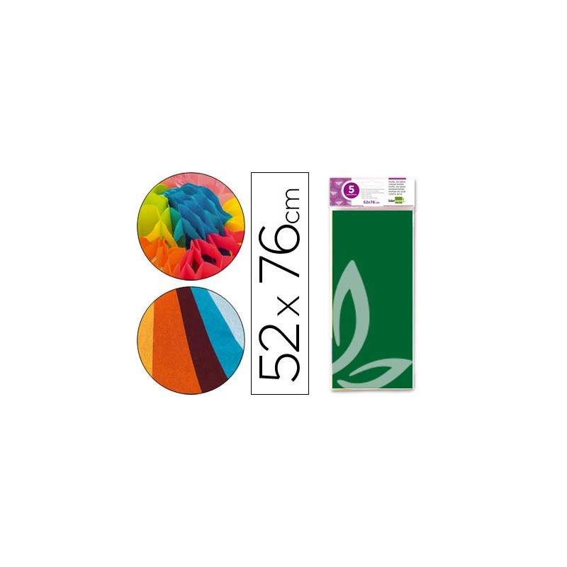 PAPEL SEDA LIDERPAPEL 52X76CM 18G/M2 BOLSA DE 5 HOJAS VERDE OSCURO