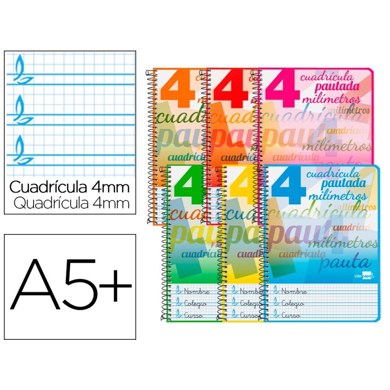 CUADERNO ESPIRAL LIDERPAPEL CUARTO PAUTAGUIA TAPA DURA 80H75 GR CUADRO PAUTADO 4MM CON MARGEN