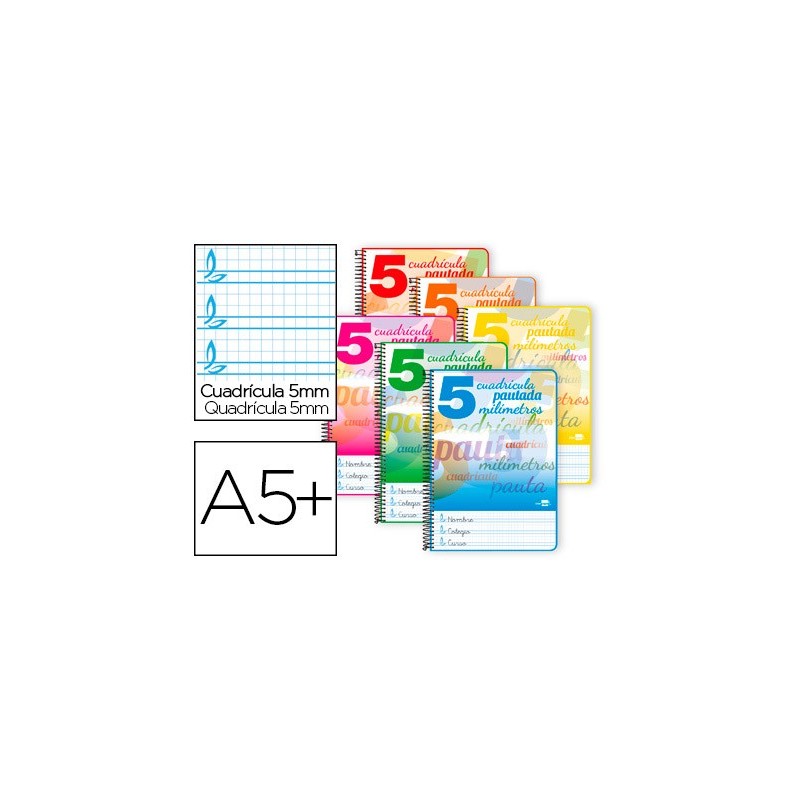 CUADERNO ESPIRAL LIDERPAPEL CUARTO PAUTAGUIA TAPA DURA 80H75 GR CUADRO PAUTADO 5MM CON MARGEN