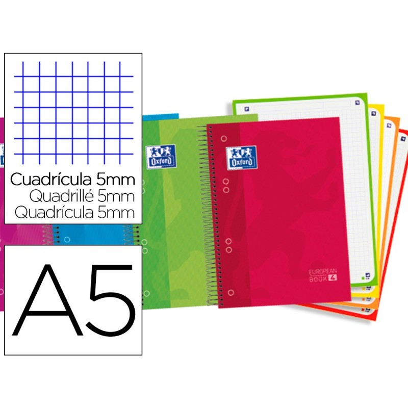 BLOC ESPIRAL OXFORD TAPA EXTRADURA OPTIK PAPER MICROPERFORADO DIN A5 120 H 50% HOJAS GRATIS CUADROS 5 MM