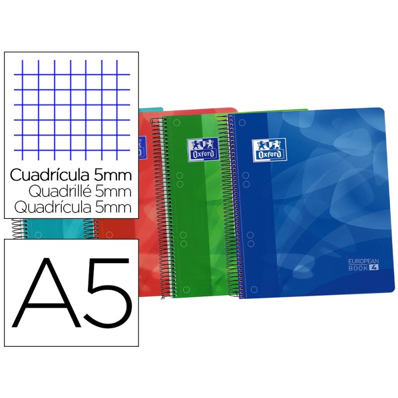 BLOC ESPIRAL OXFORD TAPA PLASTICO OPTIK PAPER MICROPERFORADO DIN A5 120 H 50% HOJAS GRATIS CUADROS 5 MM