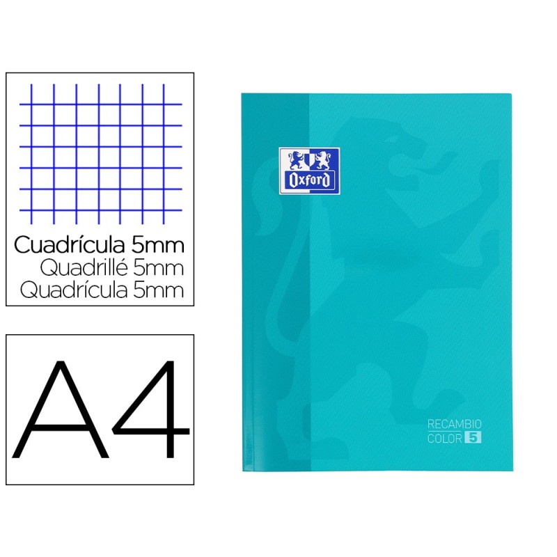 RECAMBIO COLOR OXFORD DIN A4 80 HOJAS 90 GR OPTIK PAPER CUADROS 5MM 4 TALADROS