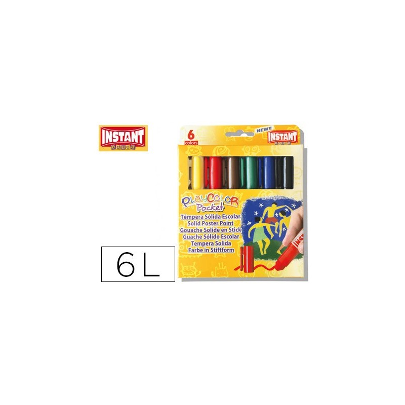 TEMPERA SOLIDA EN BARRA PLAYCOLOR POCKET ESCOLAR CAJA DE 6 COLORES SURTIDOS
