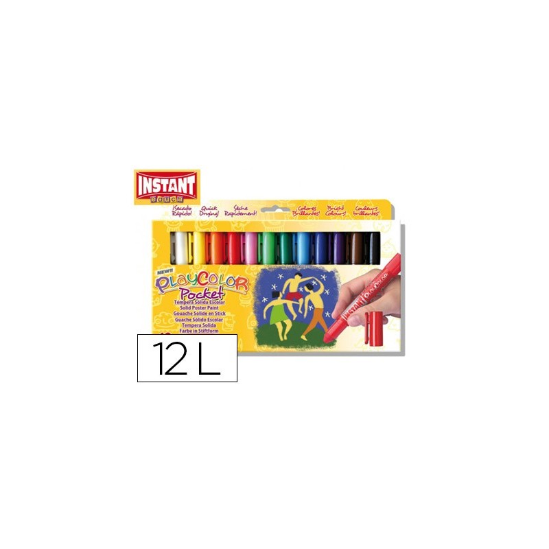 TEMPERA SOLIDA EN BARRA PLAYCOLOR POCKET ESCOLAR CAJA DE 12 COLORES SURTIDOS