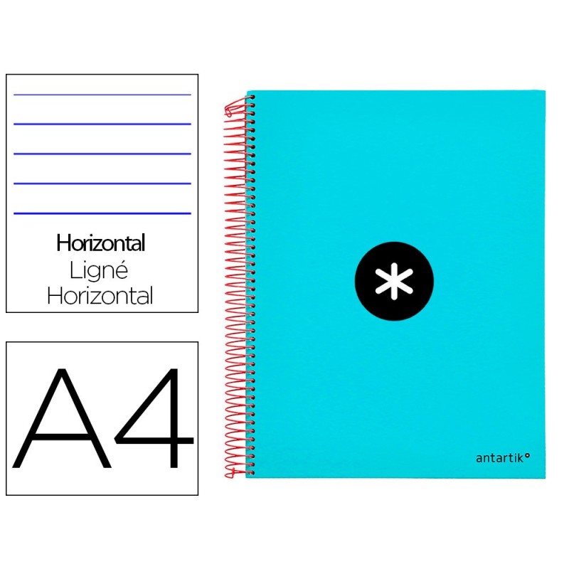 CUADERNO ESPIRAL LIDERPAPEL A4 MICRO ANTARTIK TAPA FORRADA 120H 100 GR HORIZONTAL 5 BANDAS 4 TALADROS COLOR TURQUESA