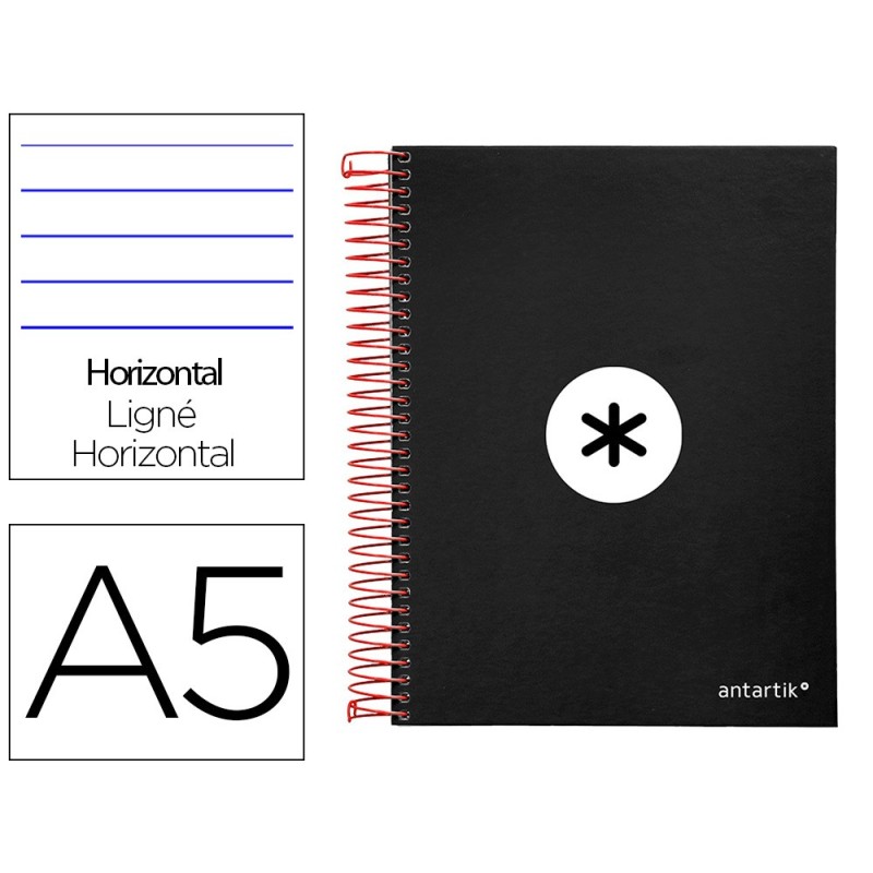 CUADERNO ESPIRAL LIDERPAPEL A5 MICRO ANTARTIK TAPA FORRADA 120H 100 GR HORIZONTAL 5 BANDAS 6 TALADROS COLOR NEGRO