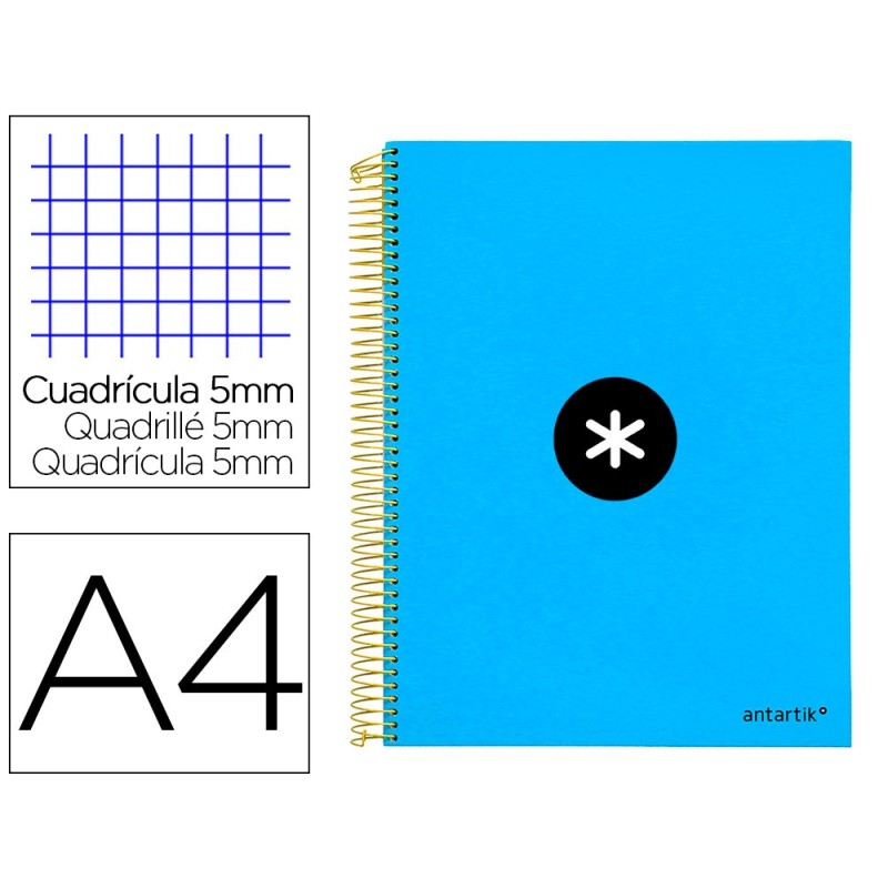 CUADERNO ESPIRAL LIDERPAPEL A4 MICRO ANTARTIK TAPA FORRADA120H 100 GR CUADRO 5MM 5 BANDA4 TALADROS COLOR AZUL