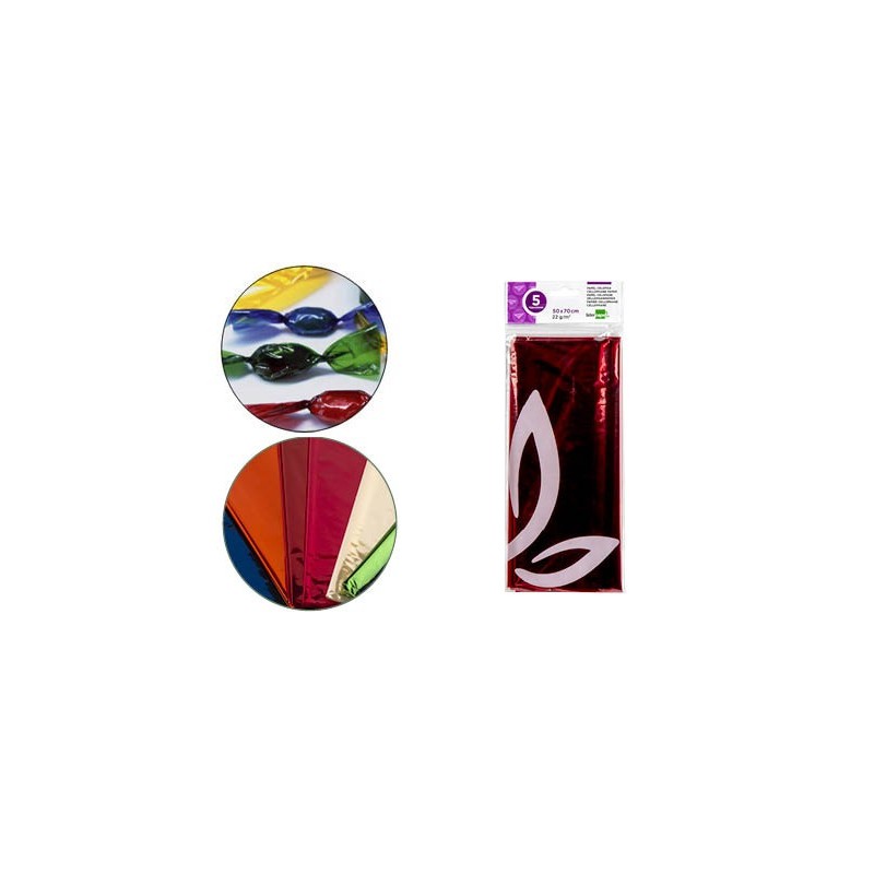 PAPEL CELOFAN LIDERPAPEL 50X70 CM 22G/M2 BOLSA DE 5 HOJAS ROJO