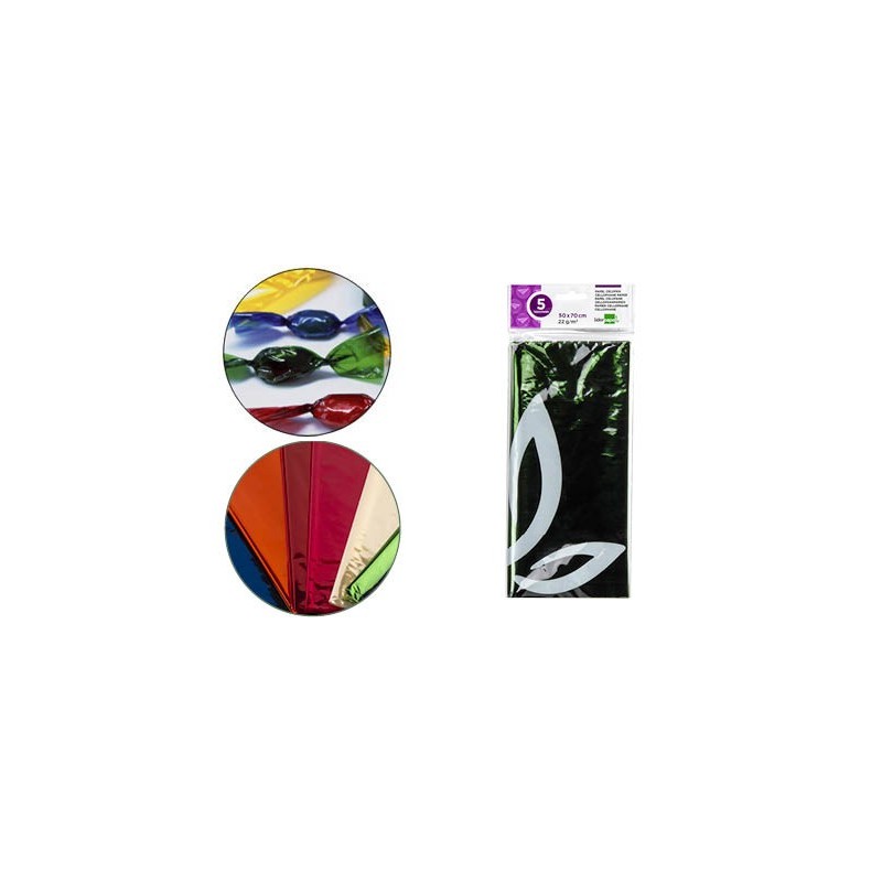 PAPEL CELOFAN LIDERPAPEL 50X70 CM 22G/M2 BOLSA DE 5 HOJAS VERDE