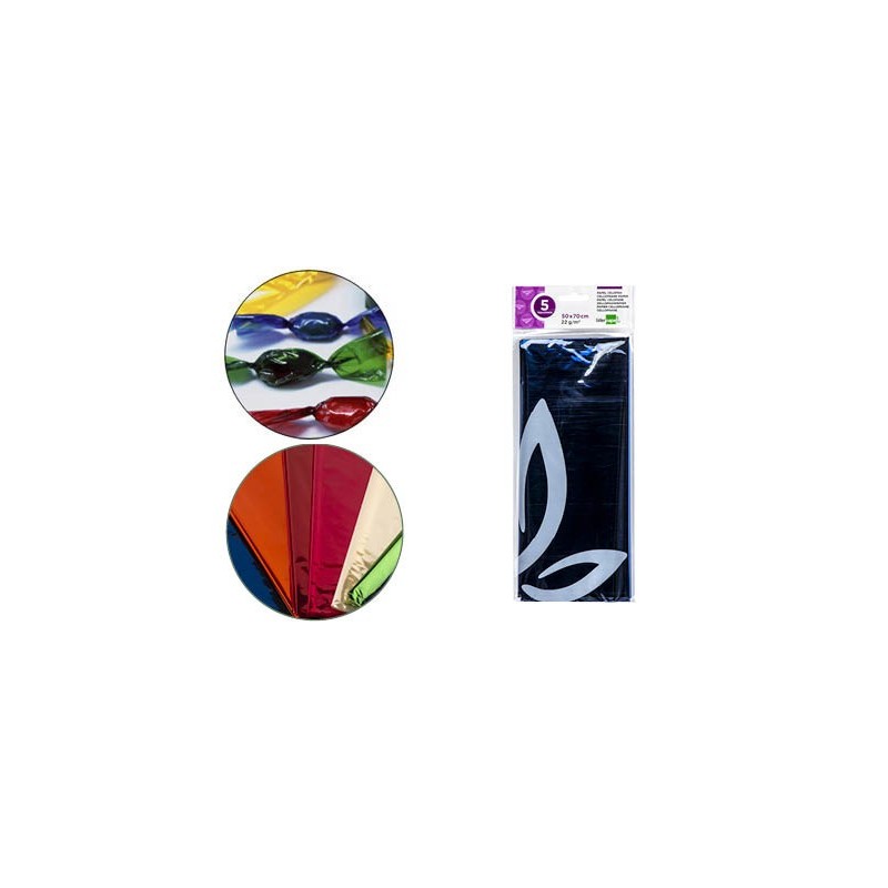 PAPEL CELOFAN LIDERPAPEL 50X70 CM 22G/M2 BOLSA DE 5 HOJAS AZUL