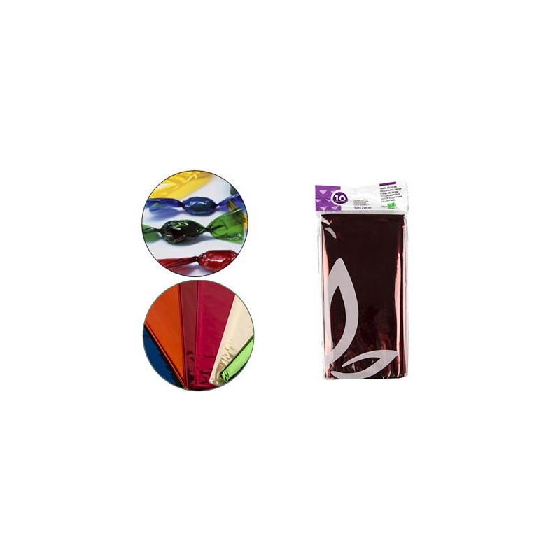 PAPEL CELOFAN LIDERPAPEL 50X70 CM 22G/M2 BOLSA DE 10 HOJAS COLORES SURTIDOS