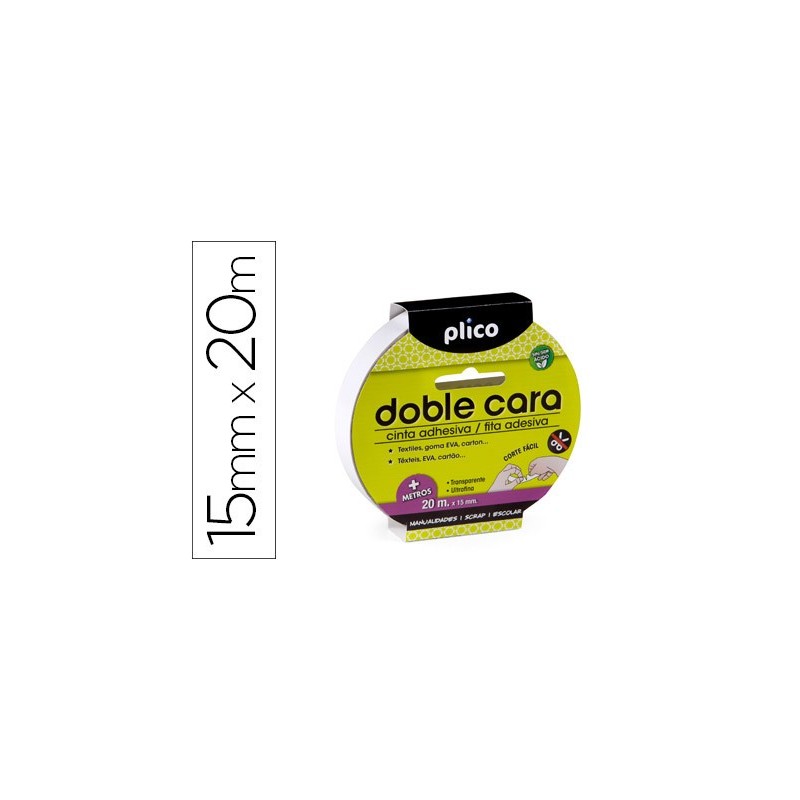 CINTA ADHESIVA PLICO DOBLE CARA 20 MT X 15 MM