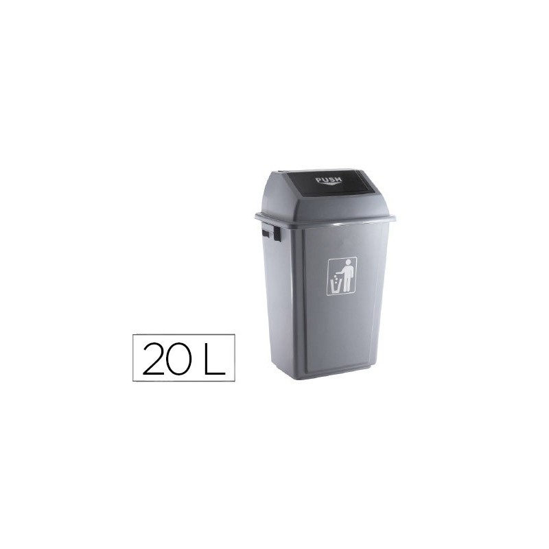 PAPELERA CONTENEDOR Q-CONNECT PLASTICO CON TAPA DE BALANCIN 20 LITROS 340X240X450 MM GRIS