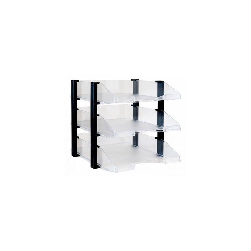 BANDEJA SOBREMESA ARCHIVO 2000 PLASTICO TRANSPARENTE CON ELEVADORES NEGRO CONJUNTO DE 3 BANDEJAS 280X285X350 MM