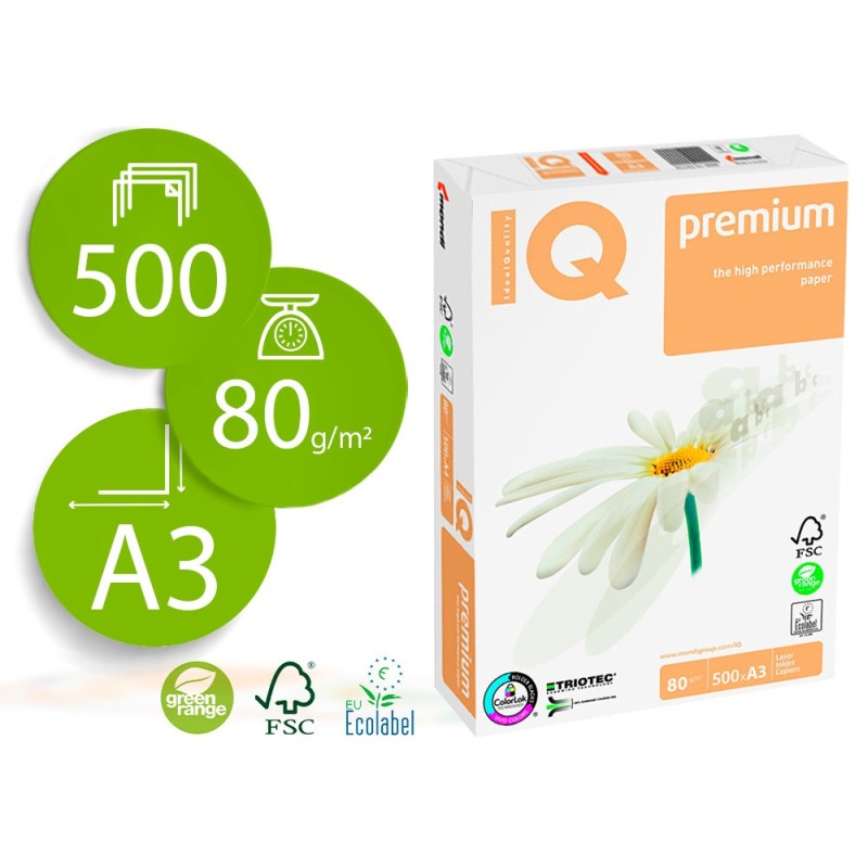 PAPEL FOTOCOPIADORA IQ PREMIUM DIN A3 80 GRAMOS PAQUETE DE 500 HOJAS