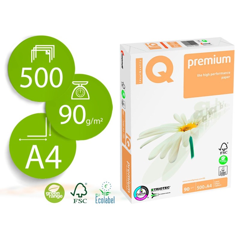 PAPEL FOTOCOPIADORA IQ PREMIUM DIN A4 90 GRAMOS PAQUETE DE 500 HOJAS