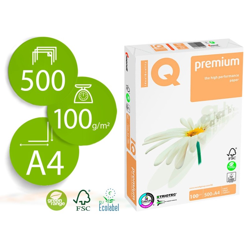 PAPEL FOTOCOPIADORA IQ PREMIUM DIN A4 100 GRAMOS PAQUETE DE 500 HOJAS