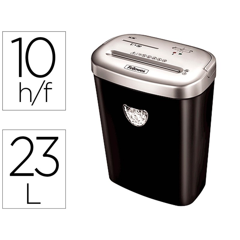 DESTRUCTORA DE DOCUMENTOS FELLOWES 53C CAPACIDAD DE CORTE 10 HOJAS DESTRUYE GRAPASCLIPS TARJETAS Y CD 23 LITROS