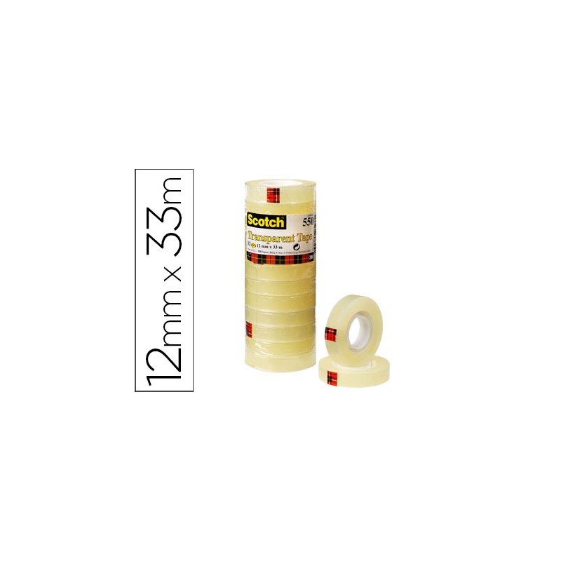 CINTA ADHESIVA SCOTCH TRANSPARENTE 33 MT X 12 MM PACK DE 12 UNIDADES