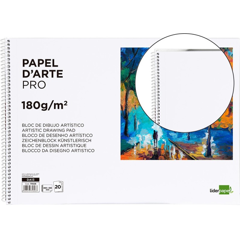 BLOC DIBUJO LIDERPAPEL ARTISTICO ESPIRAL 460X325MM 20 HOJAS 180 G/M2 SIN RECUADROPERFORADO