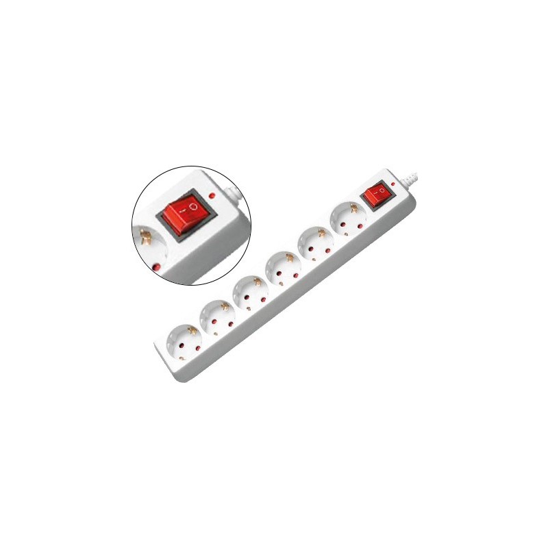 REGLETA 6 TOMAS MEDIARANGE CON INTERRUPTOR LONGITUD CABLE 1,4M COLOR BLANCO